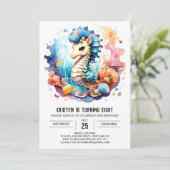 Whimsical Seahorse Onder het Zee Verjaardag Kaart (Staand voorkant)