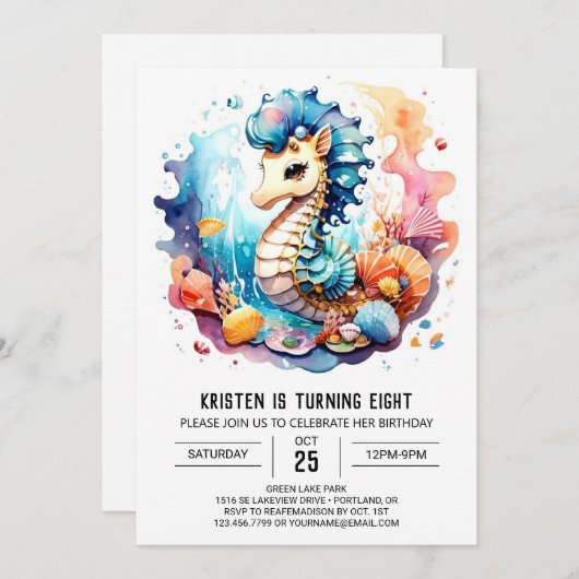 Whimsical Seahorse Onder het Zee Verjaardag Kaart (Voorkant / Achterkant)