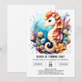 Whimsical Seahorse Splash Verjaardag Kaart (Voorkant / Achterkant)