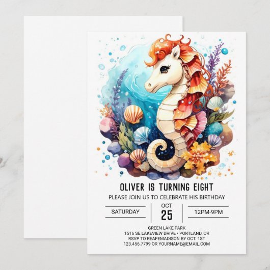 Whimsical Seahorse Splash Verjaardag Kaart (Voorkant / Achterkant)