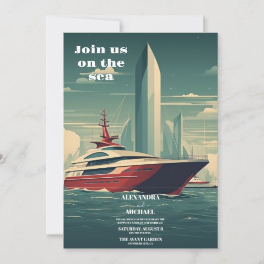 Whimsical Seascape Cruise Palm Bruiloft Kaart (Voorkant)