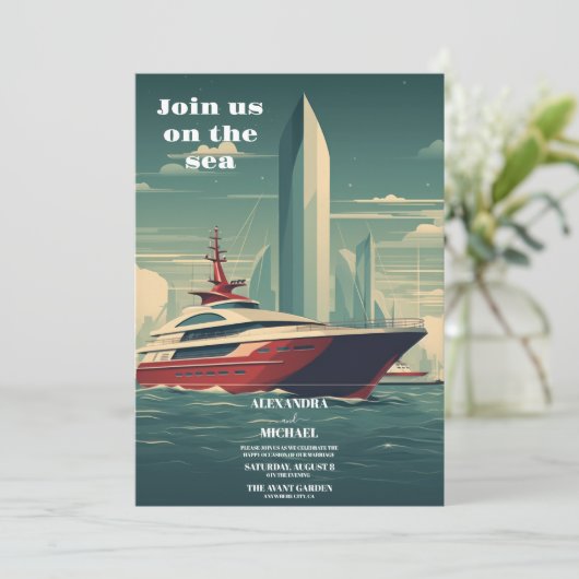 Whimsical Seascape Cruise Palm Bruiloft Kaart (Staand voorkant)