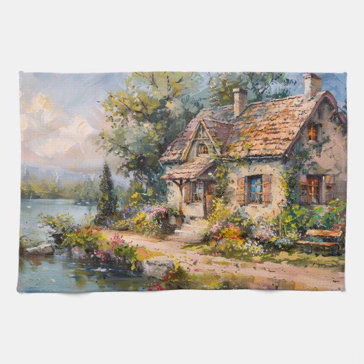 Whimsical Seaside Cottage Core Theedoek (Horizontaal)