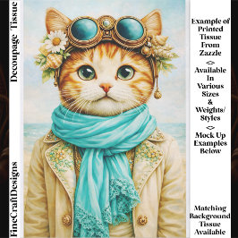  Whimsical Seaside Steampunk Cat FE8 Decoupage Tissuepapier