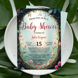 Whimsical Secret Garden Floral Baby shower Kaart