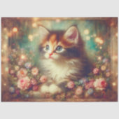 Whimsical Shabby Chic Floral Calico Cat Decoupage Tissuepapier (Voorkant)