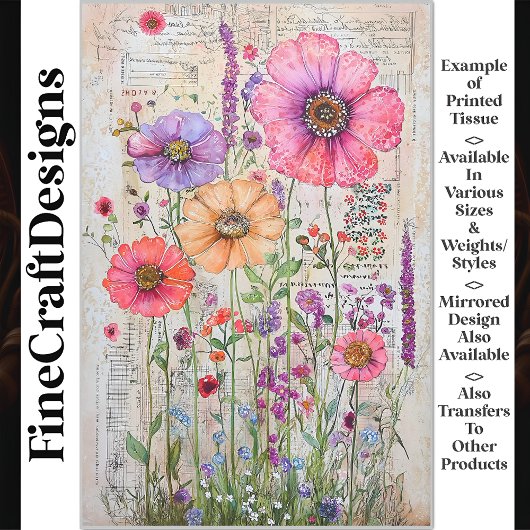 Whimsical Shabby Chic Wildflowers S8L Decoupage Tissuepapier