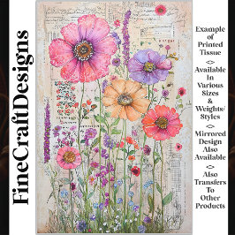 Whimsical Shabby Chic Wildflowers S8R Decoupage Tissuepapier