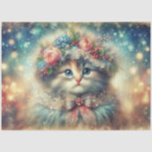 Whimsical Shabby Chic Winter Cat Decoupage Tissuepapier (Voorkant)