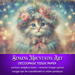 Whimsical Shabby Chic Winter Kat Decoupage Tissuepapier