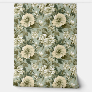 Whimsical Shabby chique salie groene witte bloemen Behang