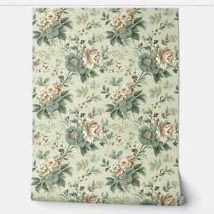 Whimsical Shabby chique salie groene witte bloemen Behang