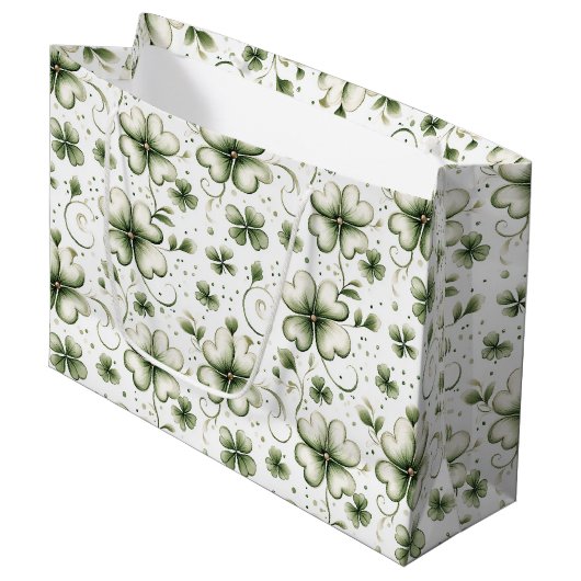 Whimsical Shamrock and Swirl Irish-Themed  Groot Cadeauzakje (Voorkant Gekanteld)