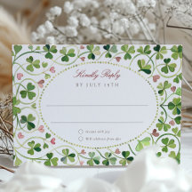 Whimsical Shamrock & Hearts Wedding RSVP Kaart