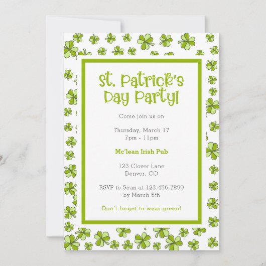 Whimsical Shamrocks St. Patrick's Day Party Kaart (Voorkant)