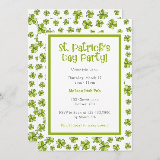 Whimsical Shamrocks St. Patrick's Day Party Kaart (Voorkant / Achterkant)