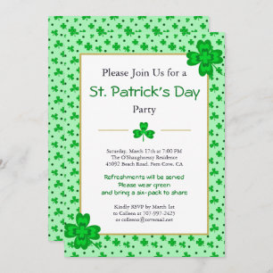 Whimsical Shamrocks St. Patrick's Day Party Uitnod Kaart