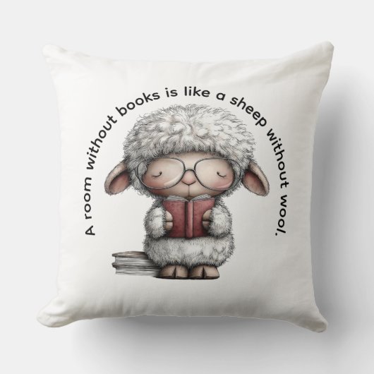 Whimsical Sheep Reading a Book Kussen (Voorkant)