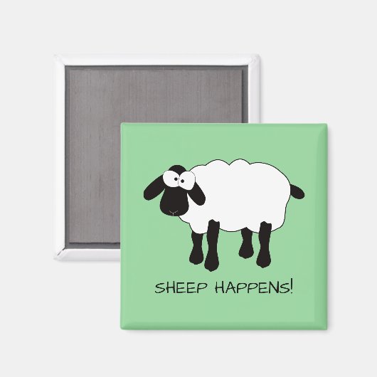 Whimsical Sheep "Sheep gebeurt!" Magneet (Voorkant / Achterkant)