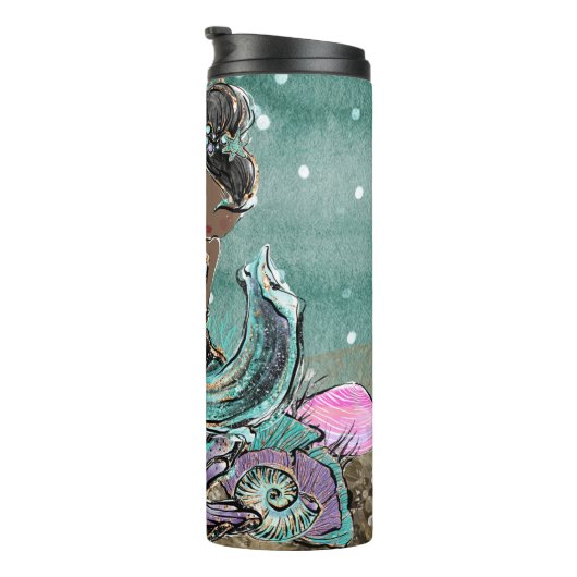 *~* Whimsical Shells Glitter Mermaid Zee Turtle Thermosbeker (Geroteerd rechts)