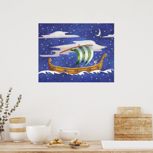 Whimsical Ship Sailing in Space poster (Keuken)