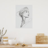 Whimsical sierlijke vrouw hoofd portret lijn kunst poster (Keuken)