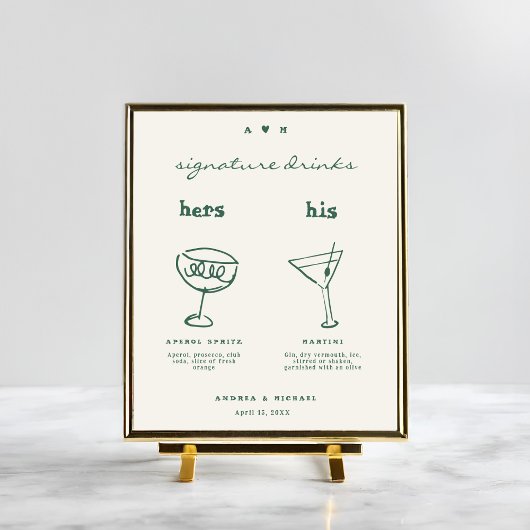 Whimsical Signature Drink cocktail bruiloft teken Poster
