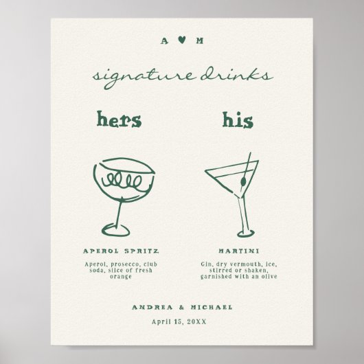 Whimsical Signature Drink cocktail bruiloft teken Poster (Voorkant)