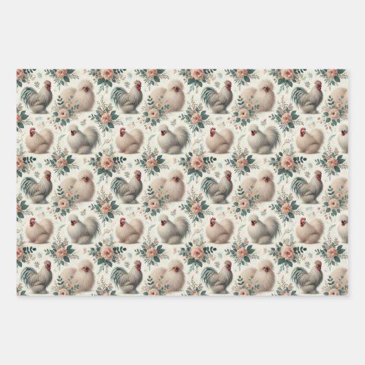 Whimsical Silkie Chicken Set van 3 Plat Inpakpapier Vel (Voorkant)