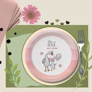 Whimsical Silly Goose 1st Birthday Paper Plates  Papieren Bordje