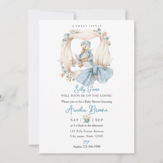 Whimsical Silly Goose Baby Shower Invitation Kaart (Voorkant)