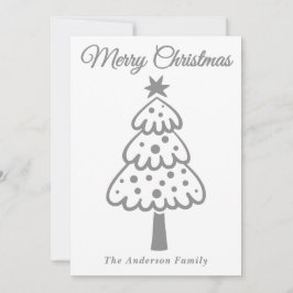 Whimsical Silver Hand getrokken kerstboom Feestdagenkaart