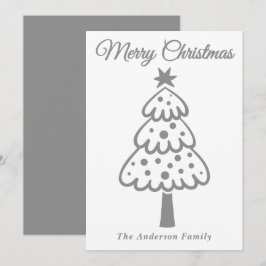 Whimsical Silver Hand getrokken kerstboom Feestdagenkaart