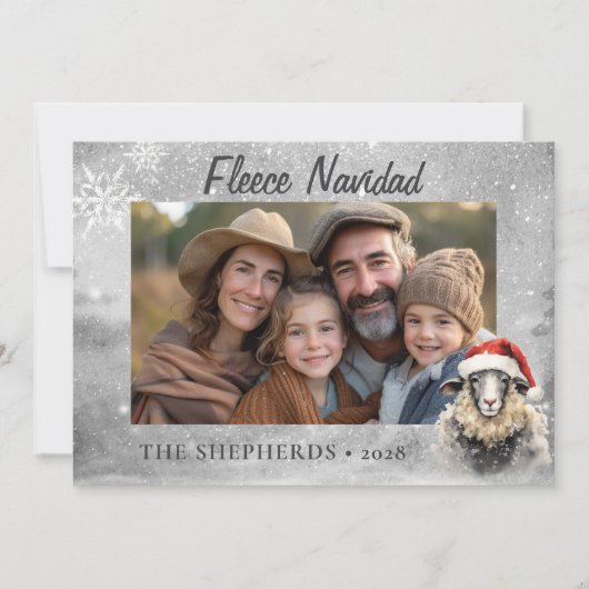 Whimsical Silver Sheep Photo Flat Holiday Kaart (Voorkant)