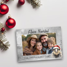 Whimsical Silver Sheep Photo Flat Holiday Kaart