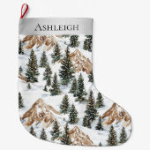 Whimsical Silver Snow Mountains Kerstbomen Grote Kerstsok (Voorkant)