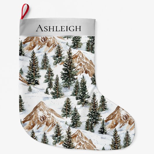 Whimsical Silver Snow Mountains Kerstbomen Grote Kerstsok (Voorkant)