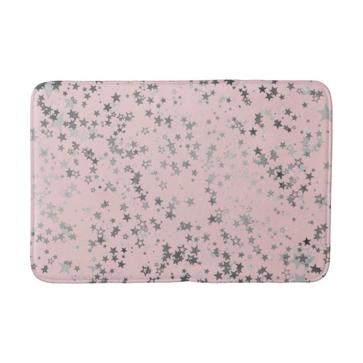 Whimsical Silver Stars op Roze Badmat (Voorkant)
