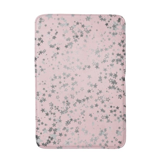 Whimsical Silver Stars op Roze Badmat (Voorkant Verticaal)