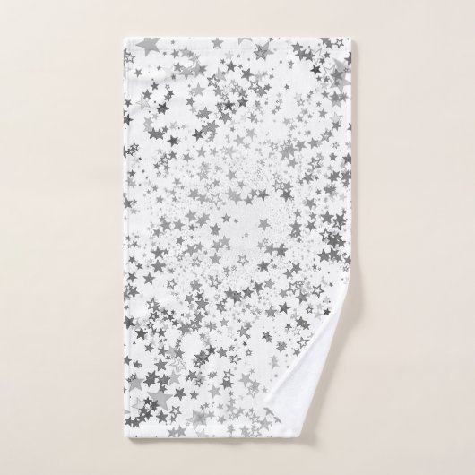 Whimsical Silver Stars over White Bad Handdoek (Handdoek)