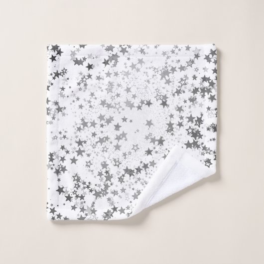 Whimsical Silver Stars over White Bad Handdoek (Wasdoekje)
