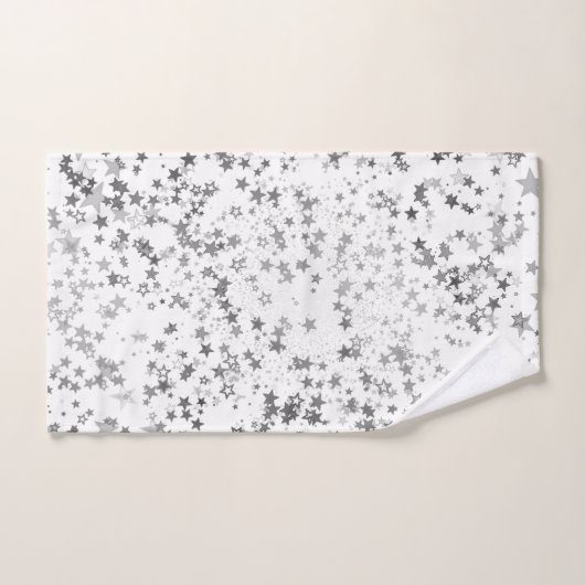 Whimsical Silver Stars over White Bad Handdoek (Handdoek)