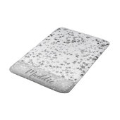 Whimsical Silver Stars over White Personalized Badmat (Gekanteld)