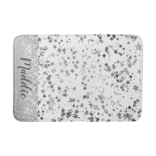 Whimsical Silver Stars over White Personalized Badmat (Voorkant)