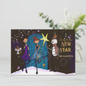 Whimsical Silvester Party Girls Night Out New Year Kaart (Staand voorkant)