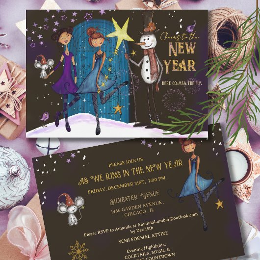 Whimsical Silvester Party Girls Night Out New Year Kaart