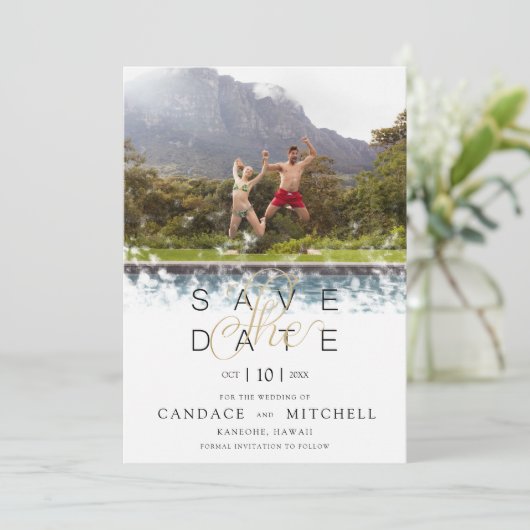 Whimsical Simple Elegant Photo Funny Couple Save The Date (Staand voorkant)
