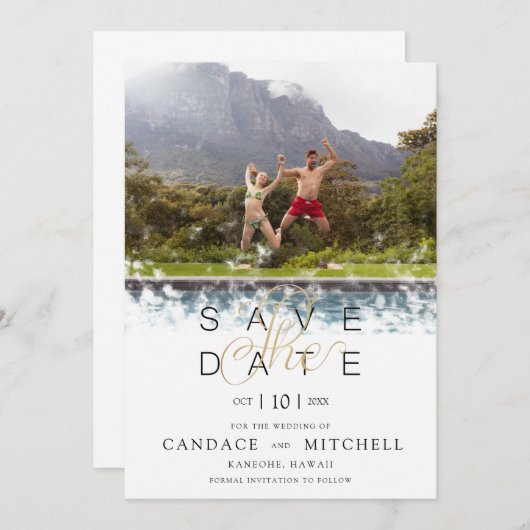 Whimsical Simple Elegant Photo Funny Couple Save The Date (Voorkant / Achterkant)