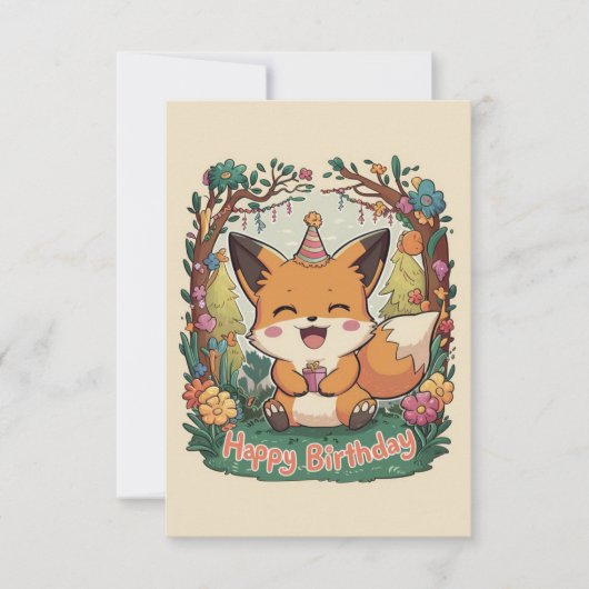 Whimsical Simple Fox Verjaardag Kaart (Voorkant)