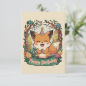 Whimsical Simple Fox Verjaardag Kaart (Staand voorkant)